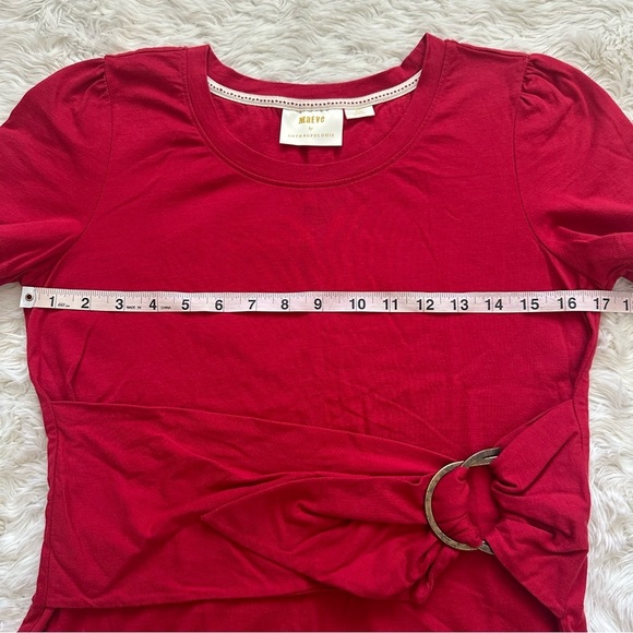 Anthropologie Maeve Shirt Dakota Buckle Wrap Top Short Sleeve Red Petite MP - Picture 8 of 11